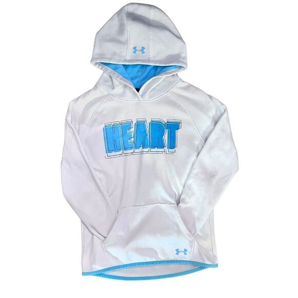 Under Armour Hoodie White Heart Pullover Girls Size Medium - Picture 1 of 6